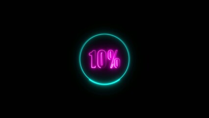 Neon glowing ten percent sign with cyan circle outline on a dark Generate title without using the word "Title:" before it. background percentage