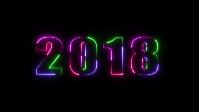 Neon glowing multicolor digital numbers 2018 with pink green and blue outlines on a Generate title without using the word "Title:" before it. black background
