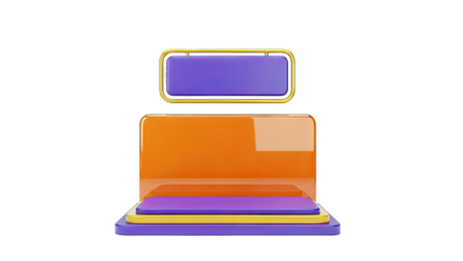 Abstract 3D Stage with Purple, Orange, and Gold Elements