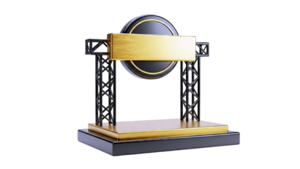 Award Stage with Gold Plaque and Black Circular Background
