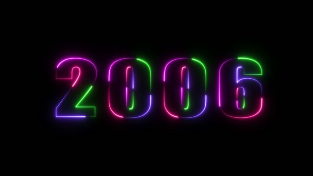 Neon multicolor glowing numbers spelling out 2006 on a Generate title without using the word "Title:" before it. black background with vibrant purple green and blue outlines