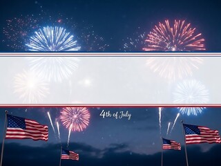 Vibrant Fourth of July Fireworks Display with American Flags