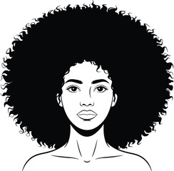 Elegant Afro Black Woman Vector Illustration with Natural Hair Silhouette