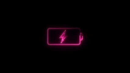Neon pink outline of a smartphone battery with a lightning bolt symbol on a dark Generate title without using the word "Title:" before it. background