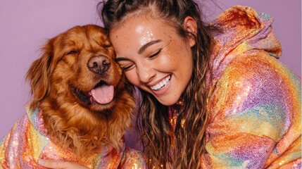 Joyful Duo in Matching Outfits Dance Together Under Disco Lights, Showcasing Vibrant Personality and Playful Bond Through Colorful Patterns and Sequins