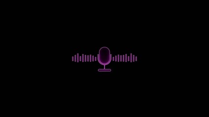 Neon purple microphone with equalizer sound waves on a Generate title without using the word "Title:" before it. black background showing audio recording or podcasting concept