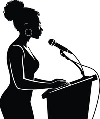 African Black Woman Speaking Silhouette Clipart. Melanin Black Woman Speaker Vector Illustration Design.