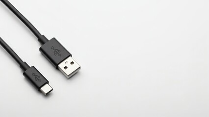 USBC Cord Connection Sleek Black Cable on White Backdrop Tech Essentials.