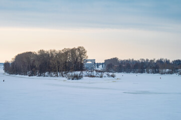 The view overlooking the river lock on Volga river. Uglich, Russia.