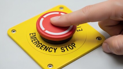 Red Button Pressed Emergency Stop in Critical Moment.