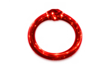 Red glowing ring with heart shaped ruby gemstone, a luxury jewel with bright red sparks on transparent background