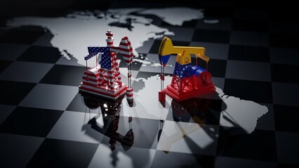 US Venezuela Oil Conflict: Geopolitical Chessboard, Energy Crisis, International Sanctions, Crude Supply, Business Strategy Concept