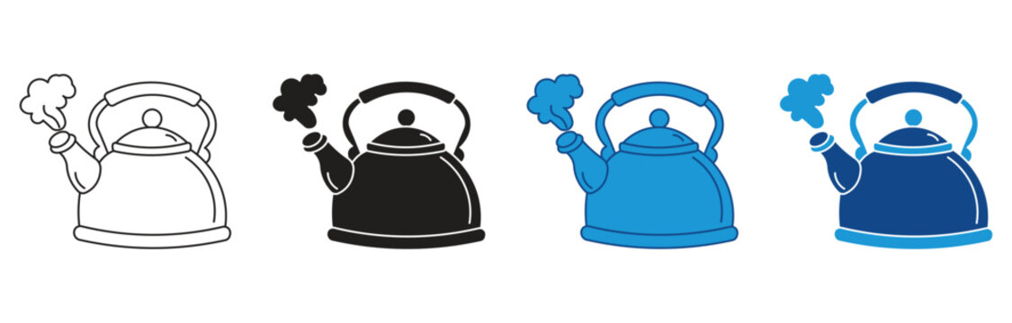 Steaming kettle icon.  Teapot , kettle, tea kettle line icon isolated on white background. Vector illustration.
