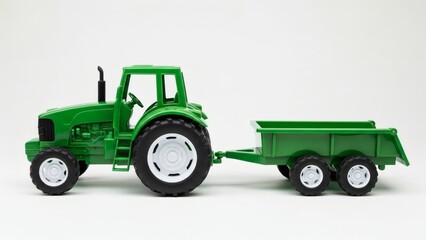 Green Toy Tractor  Trailer Isolated Playtime on the Farm.