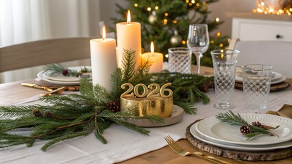 christmas table setting with candles