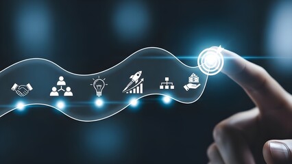 Business analytics and data visualization concept with glowing icons