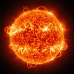 Rendering of a fiery star with visible magnetic loops and intense radiative glow