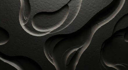 Dark textured surface with smooth undulating grey forms creating deep shadows and an abstract relief