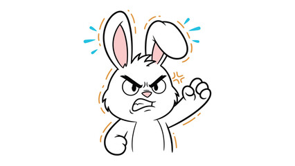 A very angry cartoon rabbit with furrowed brows and gritted teeth, shaking its fist in frustration in a comic art style.