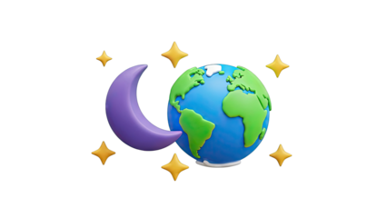 3D Render of Earth, Moon, and Stars