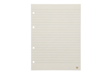 Blank lined paper sheet with holes in soft pastel color on clean white background for stationery design