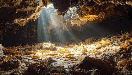 Cave with Termites Illuminated by Sunbeams