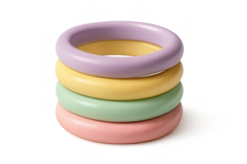 Stacked 3d pastel rings on transparent background