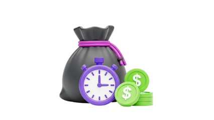 Money Bag, Stopwatch, and Coins