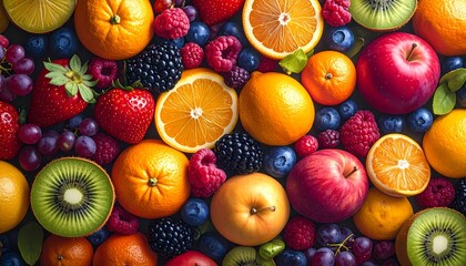 Assorted Fresh Fruits Background: Vibrant, Healthy Eating Concept