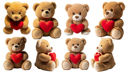 Collection of Teddy Bears Holding Red Hearts for Valentine&rsquo;s Day Stock Image
