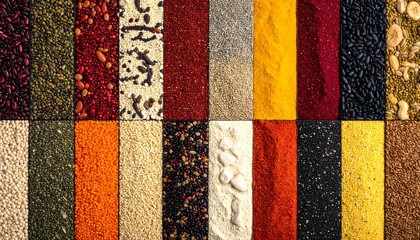 Variety of Colorful Dried Legumes, Beans and Spices