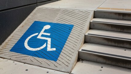 Accessibility Blue Wheelchair Ramp Symbol by Concrete Steps Inclusive Design.