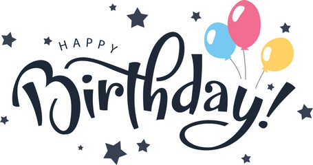 Fototapeta premium Happy birthday hand drawn lettering greeting card and celebration poster on transparent background.