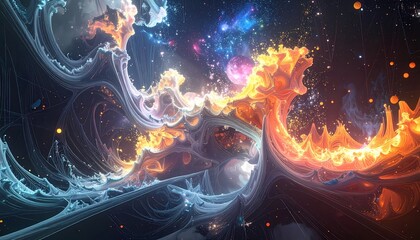 Abstract Space Landscape with Planets and Galaxy