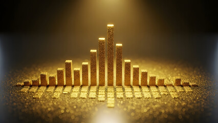 A sparkling, digital representation of sound waves made of gold particles.