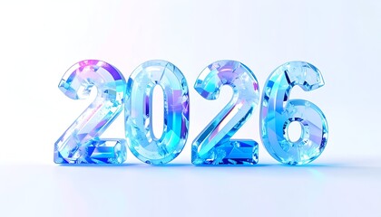 Sparkling, crystalline numerals form the year 2026, set on white backdrop