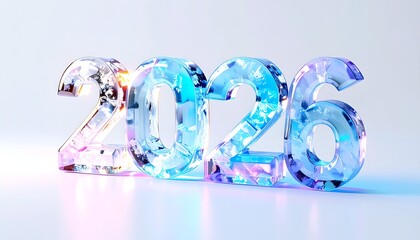 Sparkling, transparent "2026" digits with a subtle light gradient