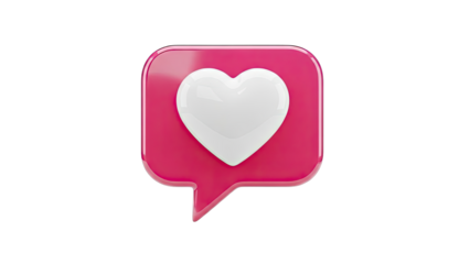 3D Pink Speech Bubble with White Heart Icon