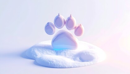 A minimalist 3D rendering of a paw print in a snow-like setting