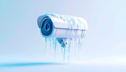 Security camera encased in ice, suggesting cold surveillance