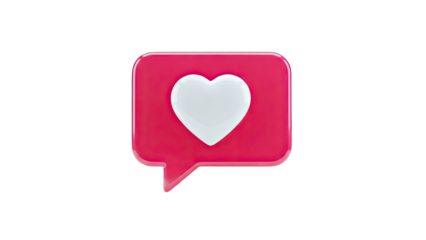 3D Social Media Like Icon with Heart Inside a Speech Bubble