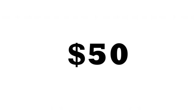 Dollar counting animation. Dollar count 0 to 100 text icon animation. 4k video.