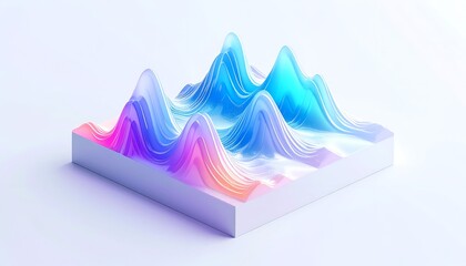Isometric view of a colorful 3D rendered wave form on a white base