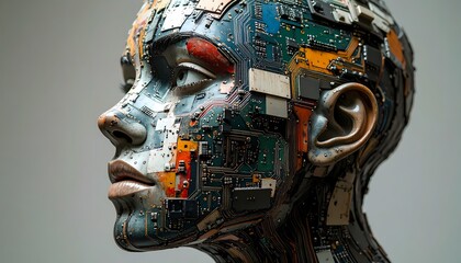AI Humanoid with Circuitry Texture, Technology Integration