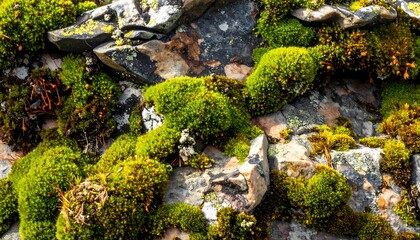 Vibrant Moss and Lichen on Rocks: A Natural Tapestry
