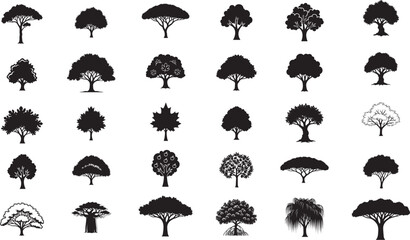 Leafy Oak Tree Silhouette Icon &ndash; Minimal Black Vector Tree