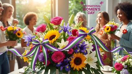 Celebrating women's day with flowers and friendship honoring women empowerment and equality