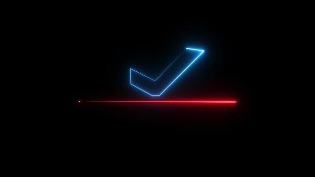 Neon checkbox list animation. Glowing neon check mark icon animation. Accepted and approve tick mark icon on black background.
