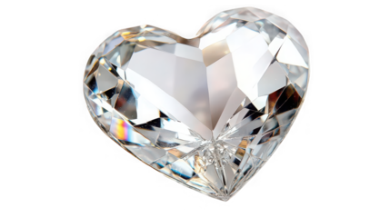 A large heart-shaped diamond sparkling against a black background