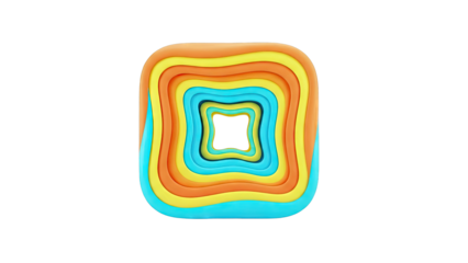 Abstract Square Layered Shapes in Orange, Yellow, and Blue